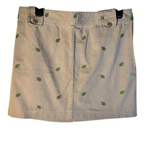 J. Crew Chinos Tan Mini Skirt‎ with Embroidered Turtles Preppy Eclectic Size 8